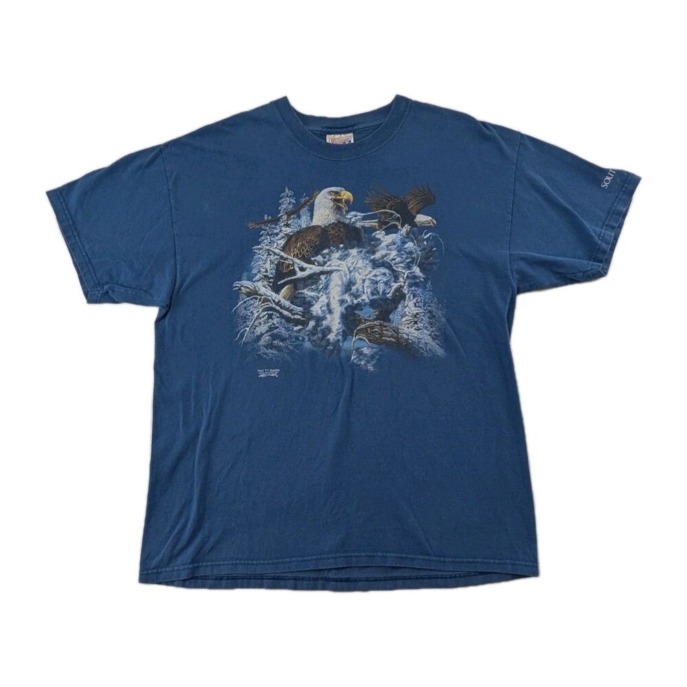 Hanes Gardner Polar Graphics Alaska Eagle Find 11 Eagles Shirt Mens L Large Blue